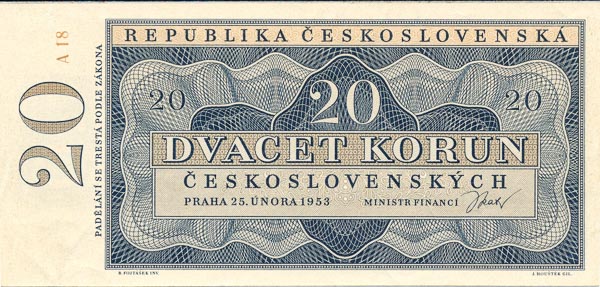 20 Koruna 1953 A 18 - front