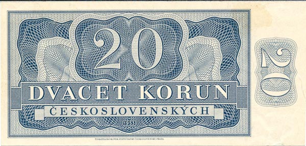 20 Koruna 1953 A 18 - back