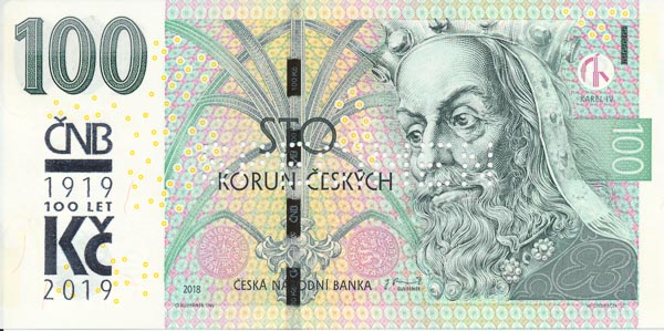 100 Koruna 2018 M 26 (bank specimen) - front