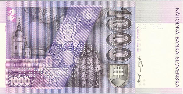 1000 Koruna 1995 G (bank specimen) - back