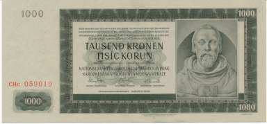 1000 Koruna 1942 CHc (II./III. emission) - front