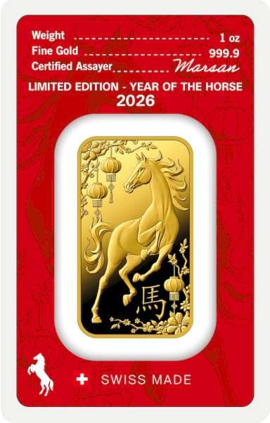 Gold bar Year of the horse 2026 Argor-Heraeus 1 ounce - front