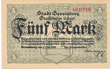 5 Mark 1918 Stadt Gevelsberg "Muster" - front