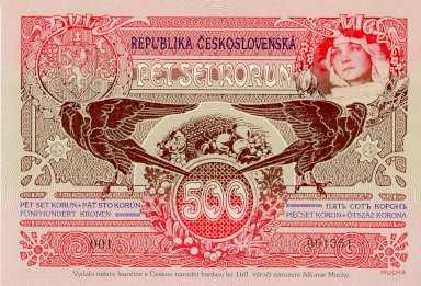 500 Kč 1919/2020 pamätná tlač Alfons Mucha - front