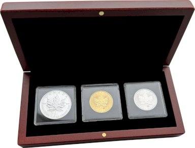 Investment Gold, Silver, Platinum Maple Leaf  - 3 x 1 once - front