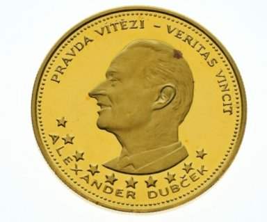 Zlatá  medaila 1968 - Alexander Dubček/Ján Hus- 5 Dukát - front