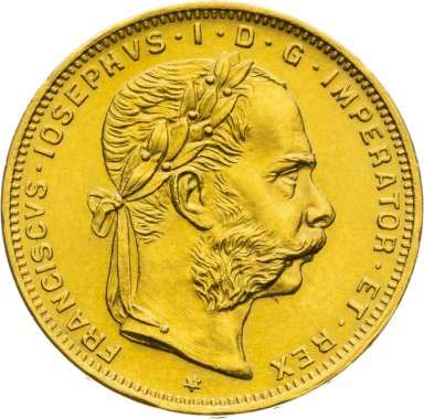 Gold coin 8 Gulden Francis Joseph I 1892 - Restrike - back