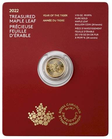 Zlatá mince Maple Leaf Rok tigra 1/10 Oz limitovaná série - revers