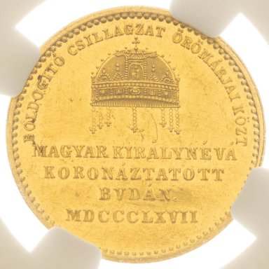 Gold jeton 1867 - Coronation of the Hungarian Queen (Elizabeth of Bavaria) MS 60 - back