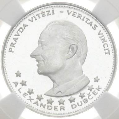 Silver medal 1968 - Alexander Dubček/Ján Hus PF 67 - front