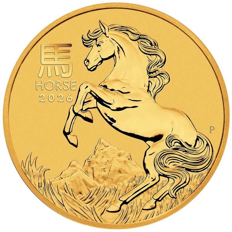 Zlatá minca Rok koňa 2026 Perth Mint 1/10 unce (1)