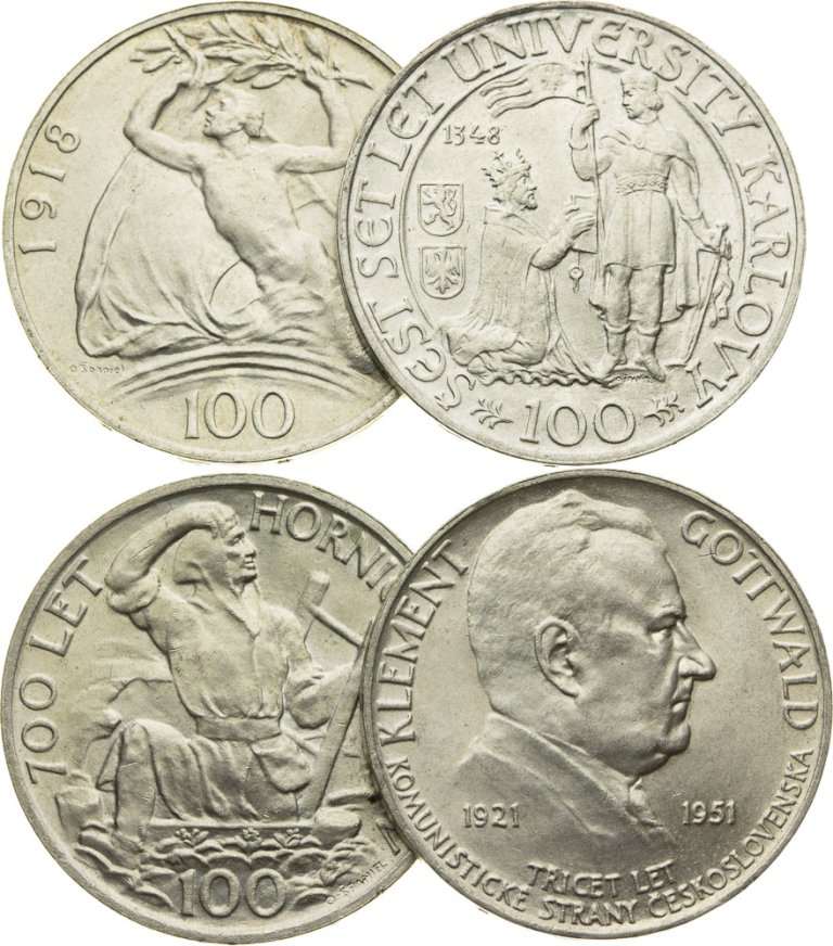 Lot of 100 Koruna coins (4pcs)