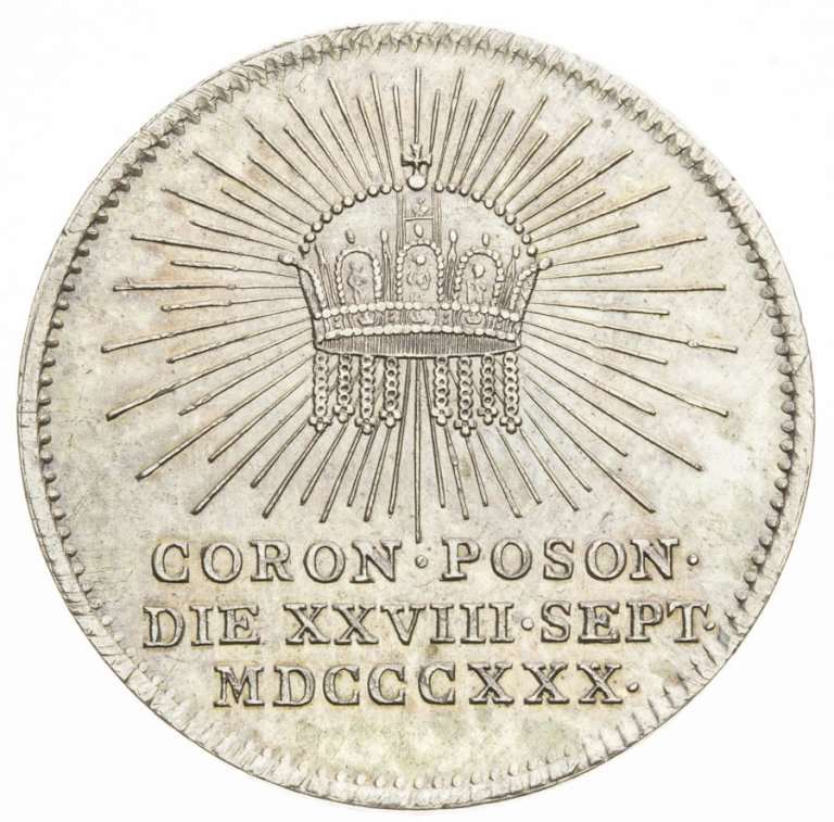 Strieborný žetón 1830 - Korunovácia Ferdinanda V. v Bratislave (malý)