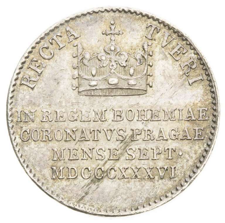Stříbrný žeton 1836 - Korunovace Ferdinanda V. v Praze (malý)