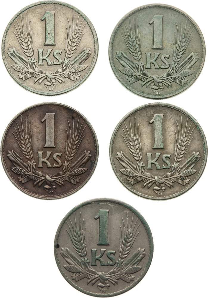 Lot of 1 Koruna coins (5pcs)