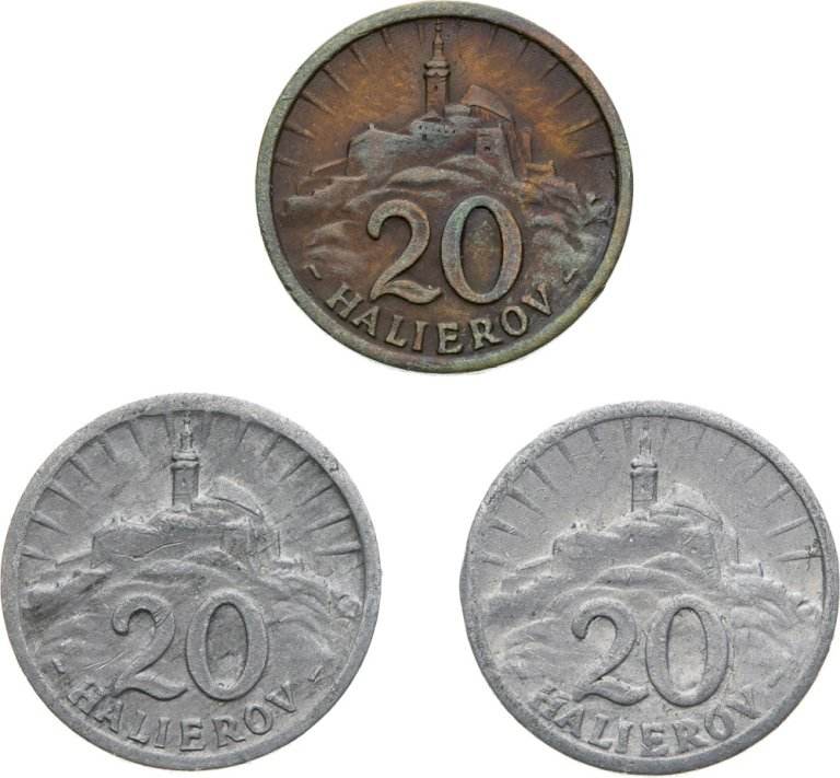 Lot 3ks 20 Halierových mincí