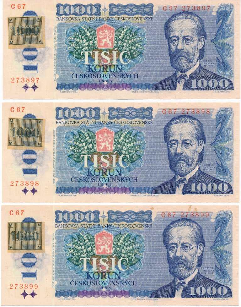 1000 Kč/Kčs 1986 C67 kolok lepený (postupka 3ks) - avers