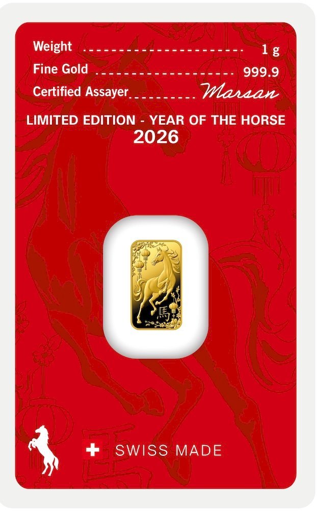 Gold bar Year of the horse 2026 Argor-Heraeus 1 g - front