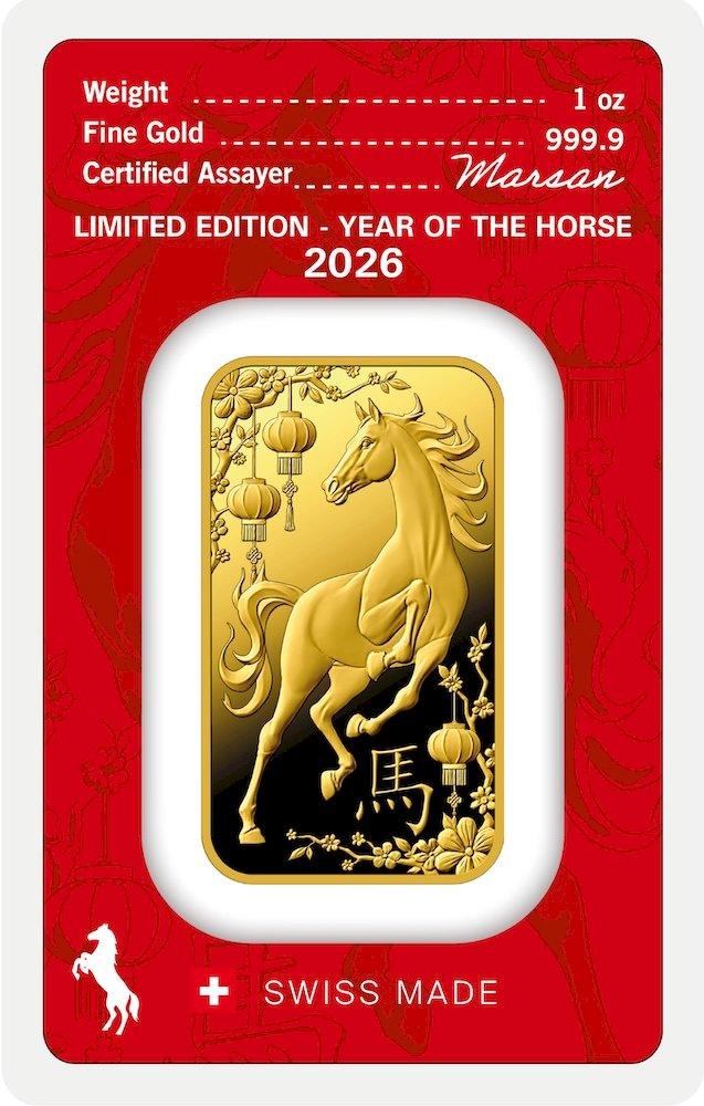 Gold bar Year of the horse 2026 Argor-Heraeus 1 ounce - front