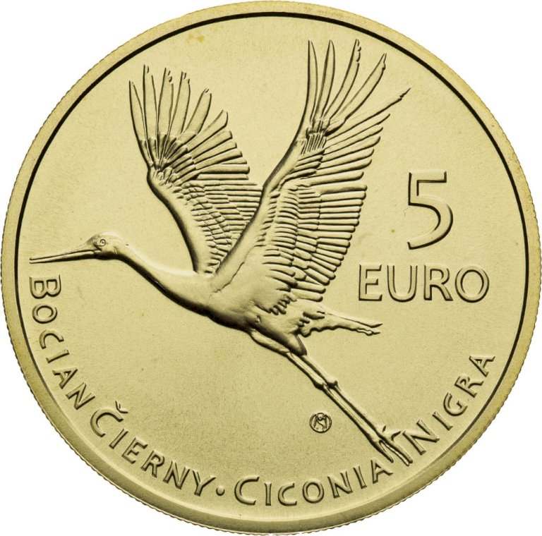 5 Eur 2023 - Čáp černý - avers