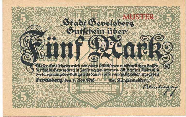 5 Mark 1918 Stadt Gevelsberg "Muster" - front