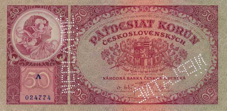 50 Koruna 1929 A (bank specimen) - front