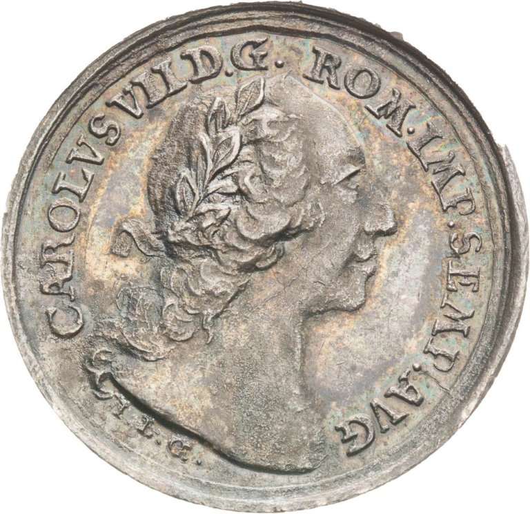 Strieborný žetón 1742 - Karol VII. voľba za rímskeho cisára vo Frankfurte