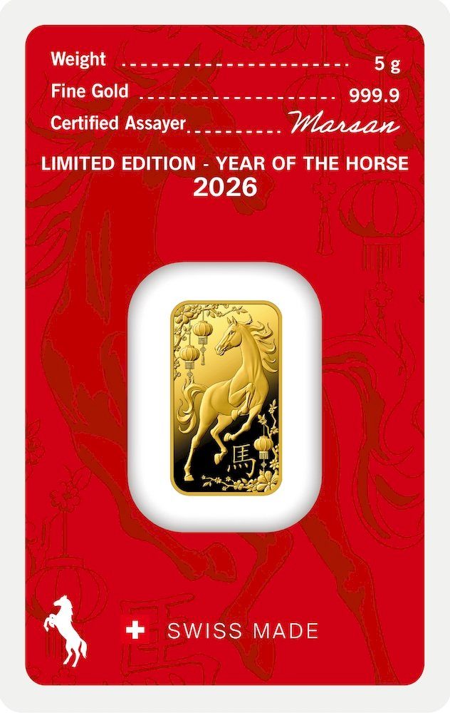 Zlatý slitek Rok koně 2026 Argor-Heraeus 5 g - avers