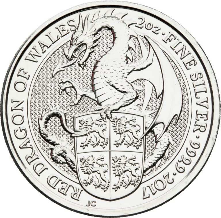 Investiční stříbro Red Dragon of Wales (2017) - 2 unce (zvláštní úprava DPH)