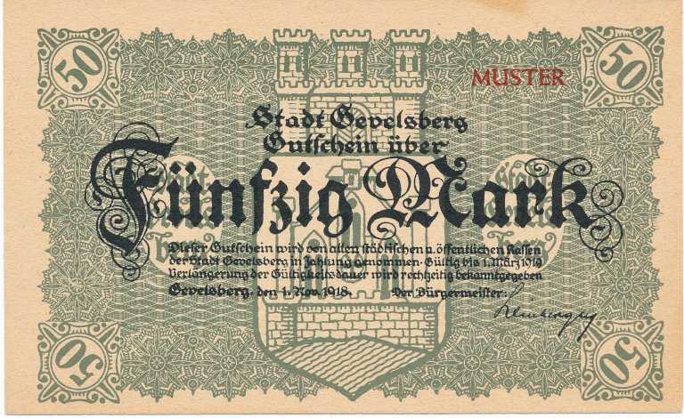 50 Mark 1918 Stadt Gevelsberg "Muster"