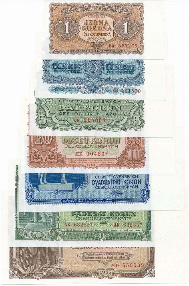 Lot 7ks bankoviek 1953
