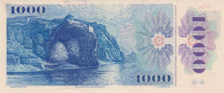 1000 Kč/Kčs 1985 C 80 glued stamp