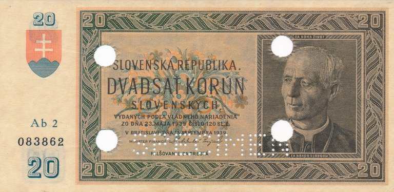 20 Koruna 1939 Ab 2 perf.
