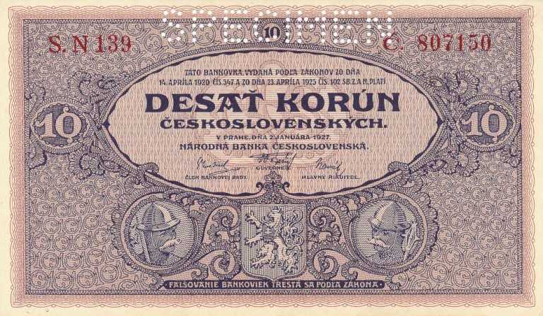 10 Koruna 1927 s. N 139 perf.