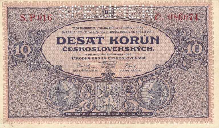 10 Koruna 1927 s. P 016 perf.