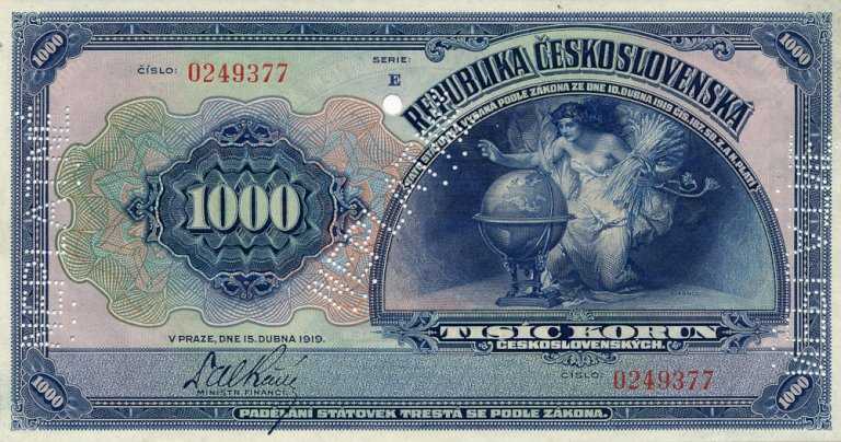 1000 Koruna 1919 E (bank specimen)