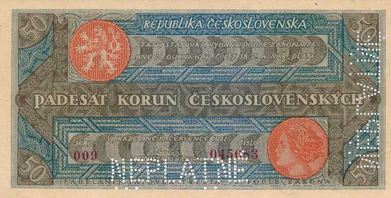 50 Koruna 1922 s. 009 (bank specimen)