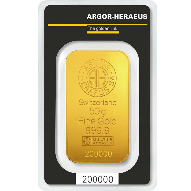 Argor-Heraeus - Zlatá tehlička 50 g - averz