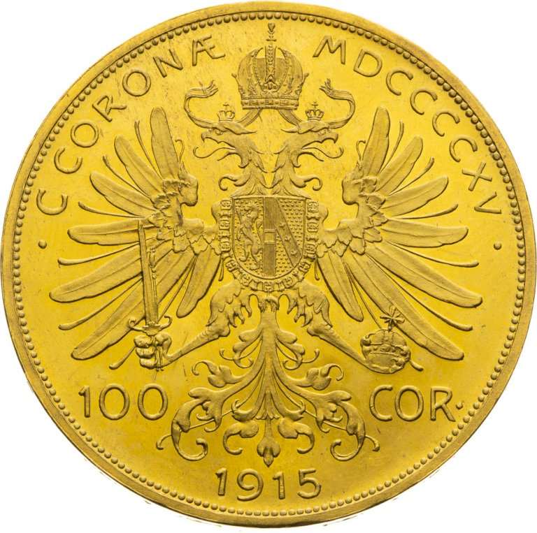 Gold coin 100 Corona  Francis Joseph I 1915 - Restrike - front