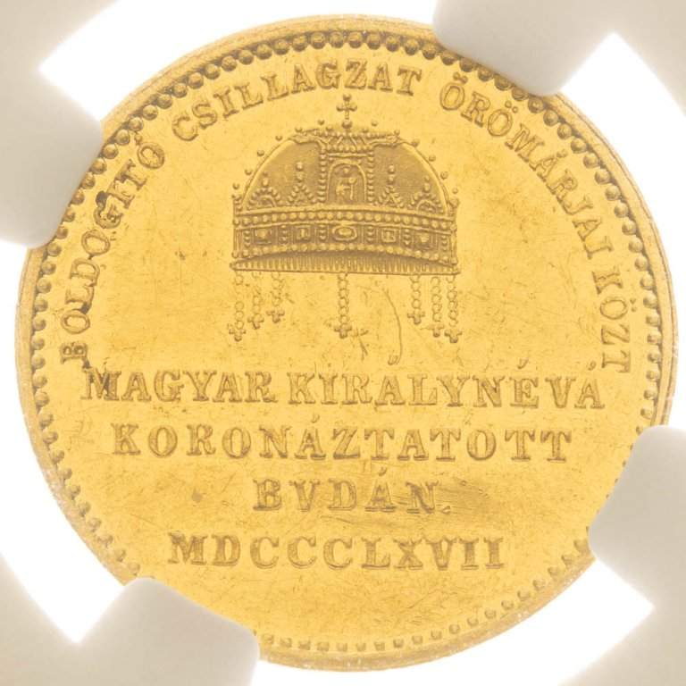 Zlatý žetón 1867 - Korunovace na uherskou královnu (Alžběta Bavorská) MS 60 (2)