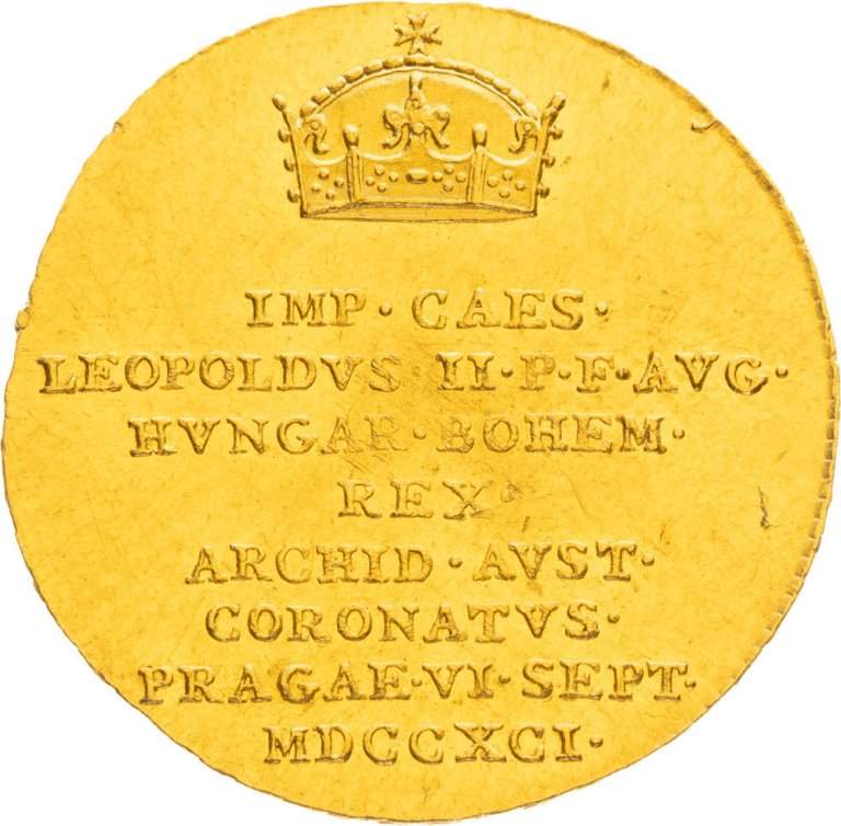 Zlatý žeton 1791 - Korunovace Leopolda II. na českého krále v Praze (3/4 Dukát) - avers
