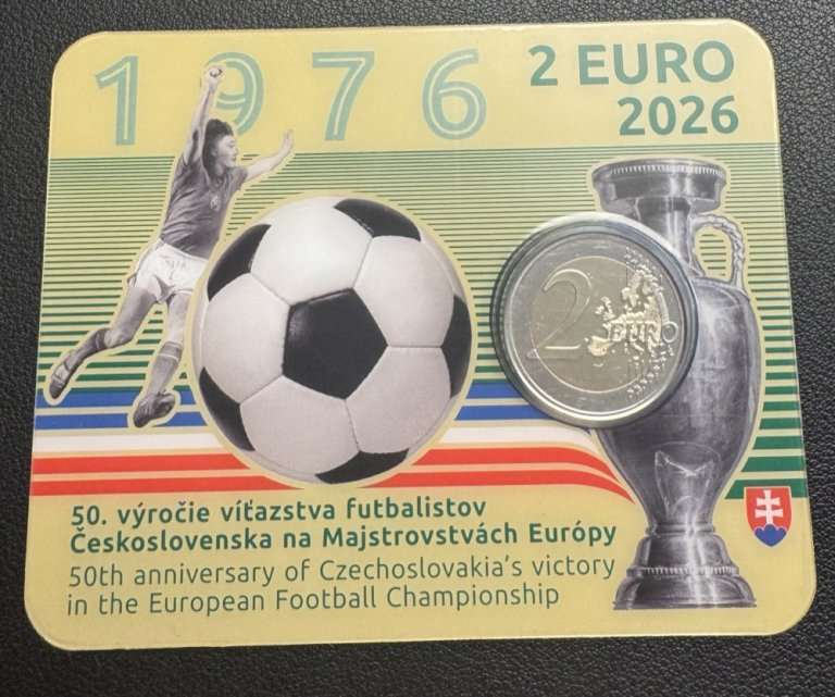 Slovensko 2 euro 2026 - Víťazstvo futbalistov ČSR na ME - 50. výročie - COINCARD (1)
