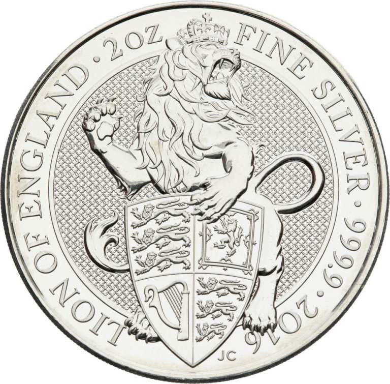 Investičné striebro Lion of England (2016) - 2 unce - averz