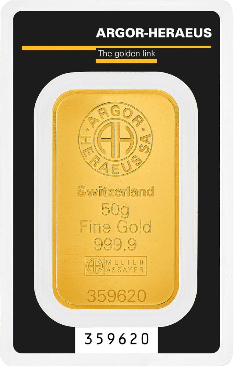 Argor-Heraeusr - Gold bar 50 g - front